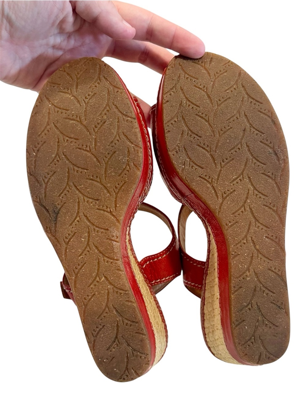 Anthropologie Naya Red Leather Wedge Sandals with Woven Espadrille Detail - 9 - Picture 10 of 11